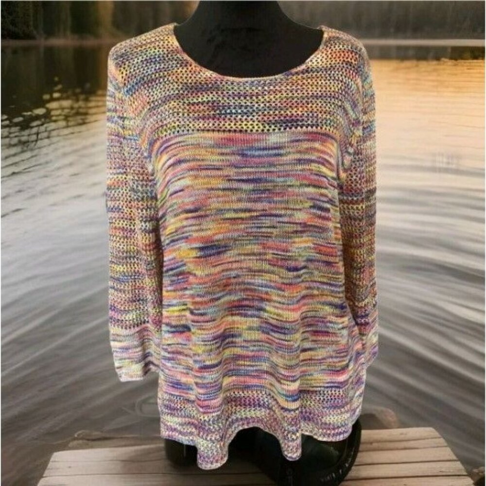 New Directions XL Colorful Knit Sweater Lightweight Preppy Y2K Cozy Feminine